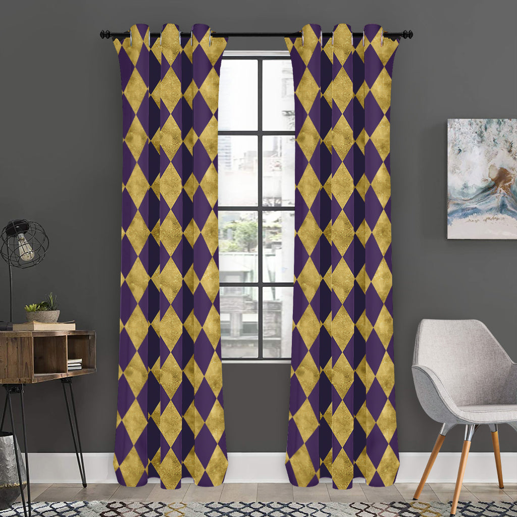 Purple And Gold Harlequin Pattern Print Curtain
