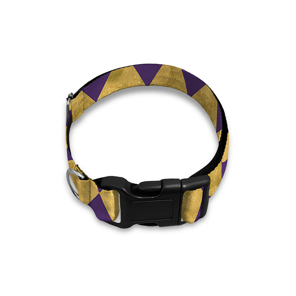 Purple And Gold Harlequin Pattern Print Dog Collar