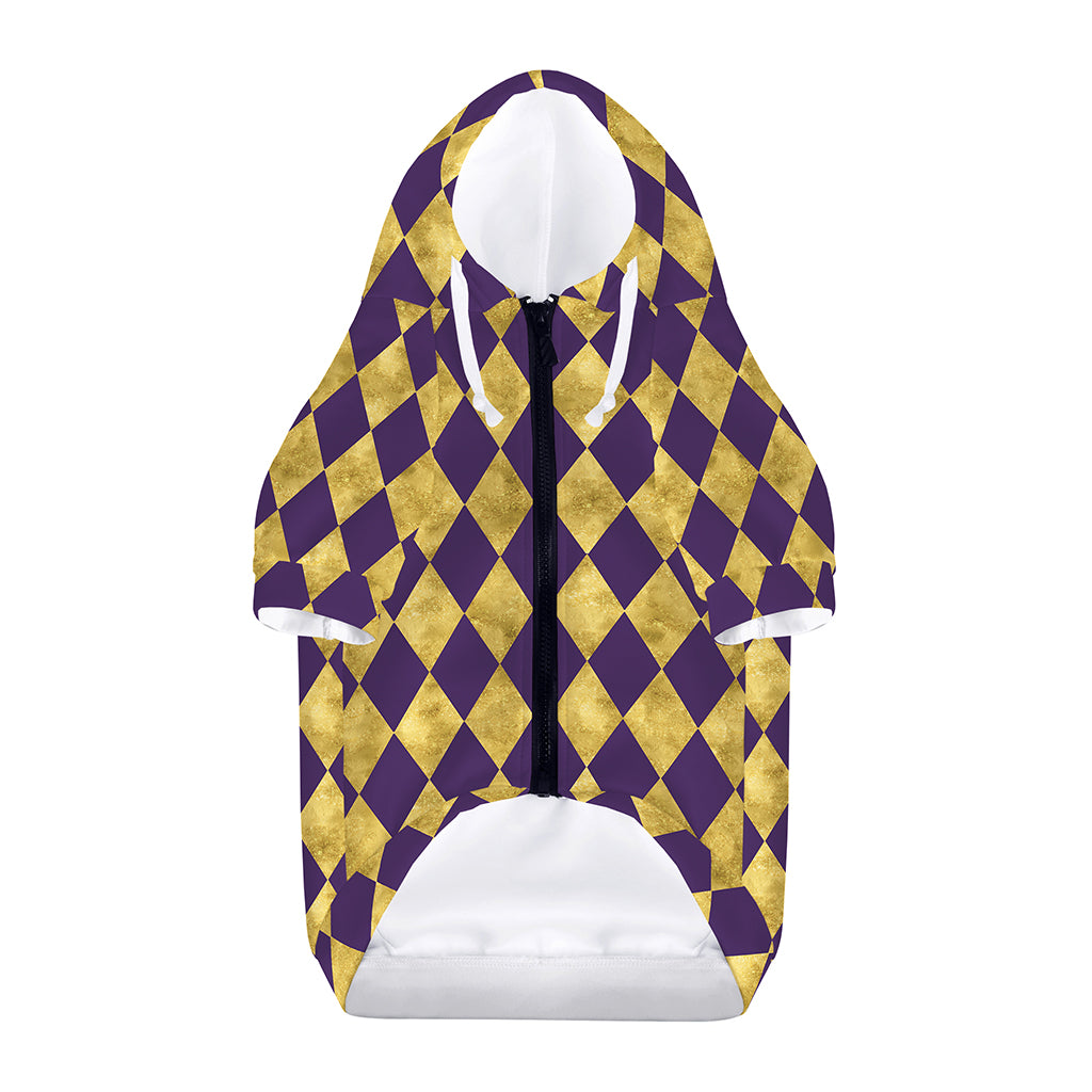 Purple And Gold Harlequin Pattern Print Dog Zip Up Hoodie