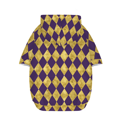 Purple And Gold Harlequin Pattern Print Dog Zip Up Hoodie