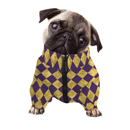 Purple And Gold Harlequin Pattern Print Dog Zip Up Jacket