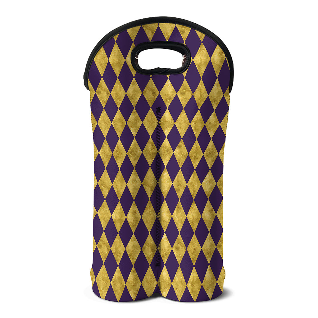 Purple And Gold Harlequin Pattern Print Double Neoprene Wine Tote