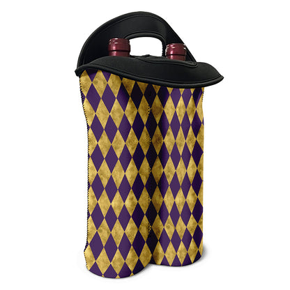 Purple And Gold Harlequin Pattern Print Double Neoprene Wine Tote