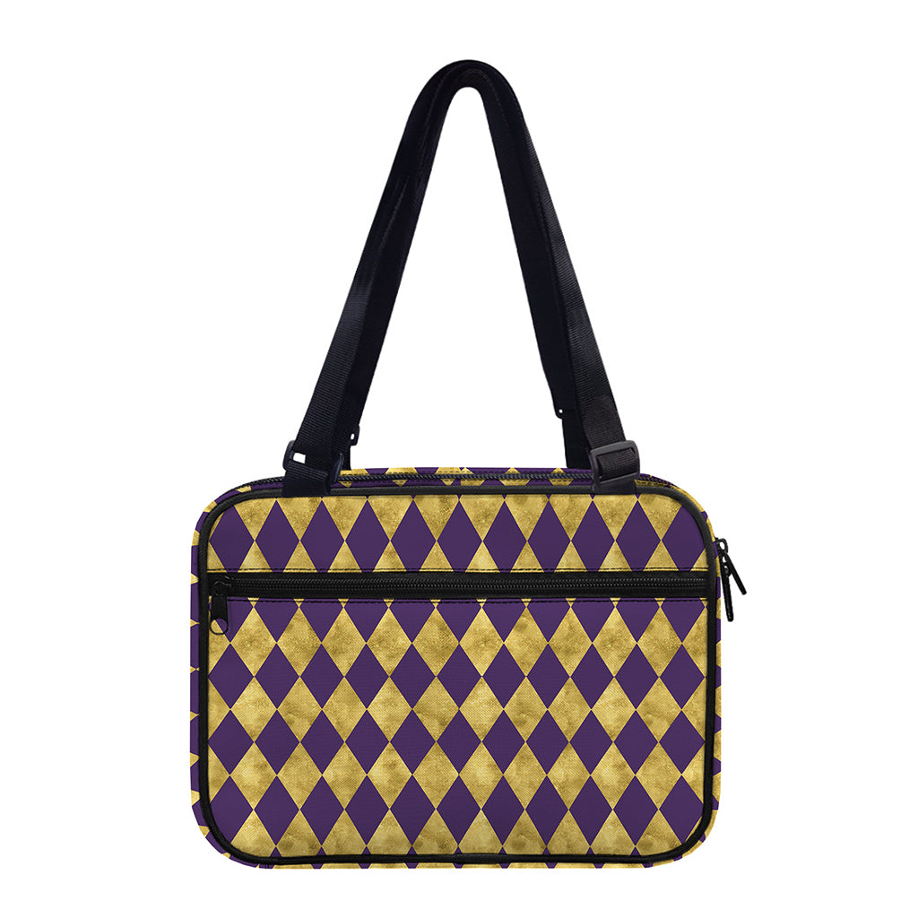 Purple And Gold Harlequin Pattern Print Double Strap Bible Bag
