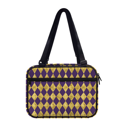 Purple And Gold Harlequin Pattern Print Double Strap Bible Bag