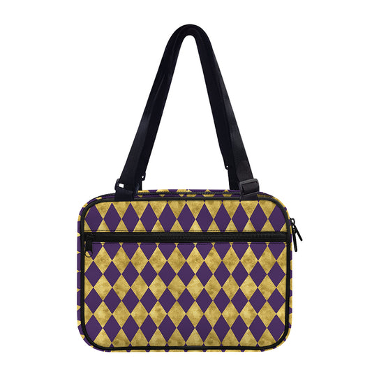 Purple And Gold Harlequin Pattern Print Double Strap Bible Bag