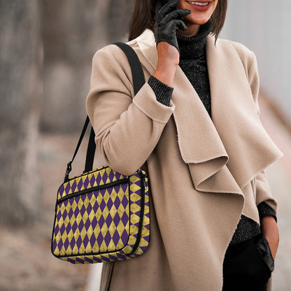 Purple And Gold Harlequin Pattern Print Double Strap Bible Bag