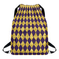 Purple And Gold Harlequin Pattern Print Drawstring Backpack