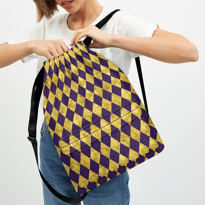 Purple And Gold Harlequin Pattern Print Drawstring Backpack