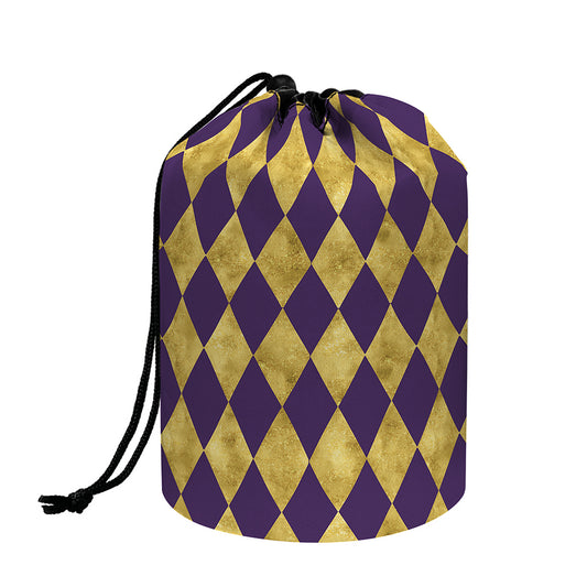 Purple And Gold Harlequin Pattern Print Drawstring Makeup Bag