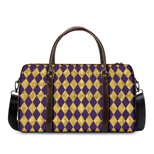 Purple And Gold Harlequin Pattern Print Duffle Bag