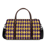 Purple And Gold Harlequin Pattern Print Duffle Bag