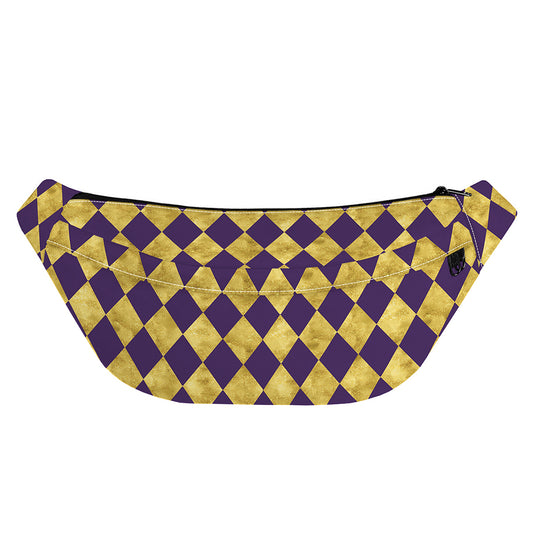 Purple And Gold Harlequin Pattern Print Fanny Pack