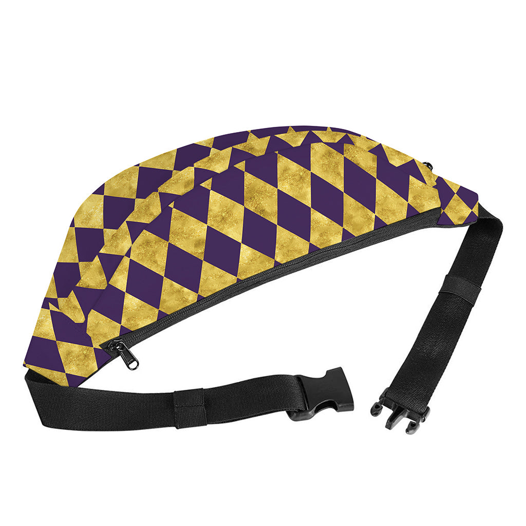 Purple And Gold Harlequin Pattern Print Fanny Pack