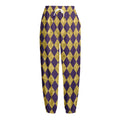 Purple And Gold Harlequin Pattern Print Fleece Lined Knit Pants