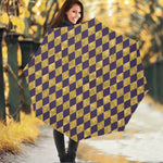 Purple And Gold Harlequin Pattern Print Foldable Umbrella