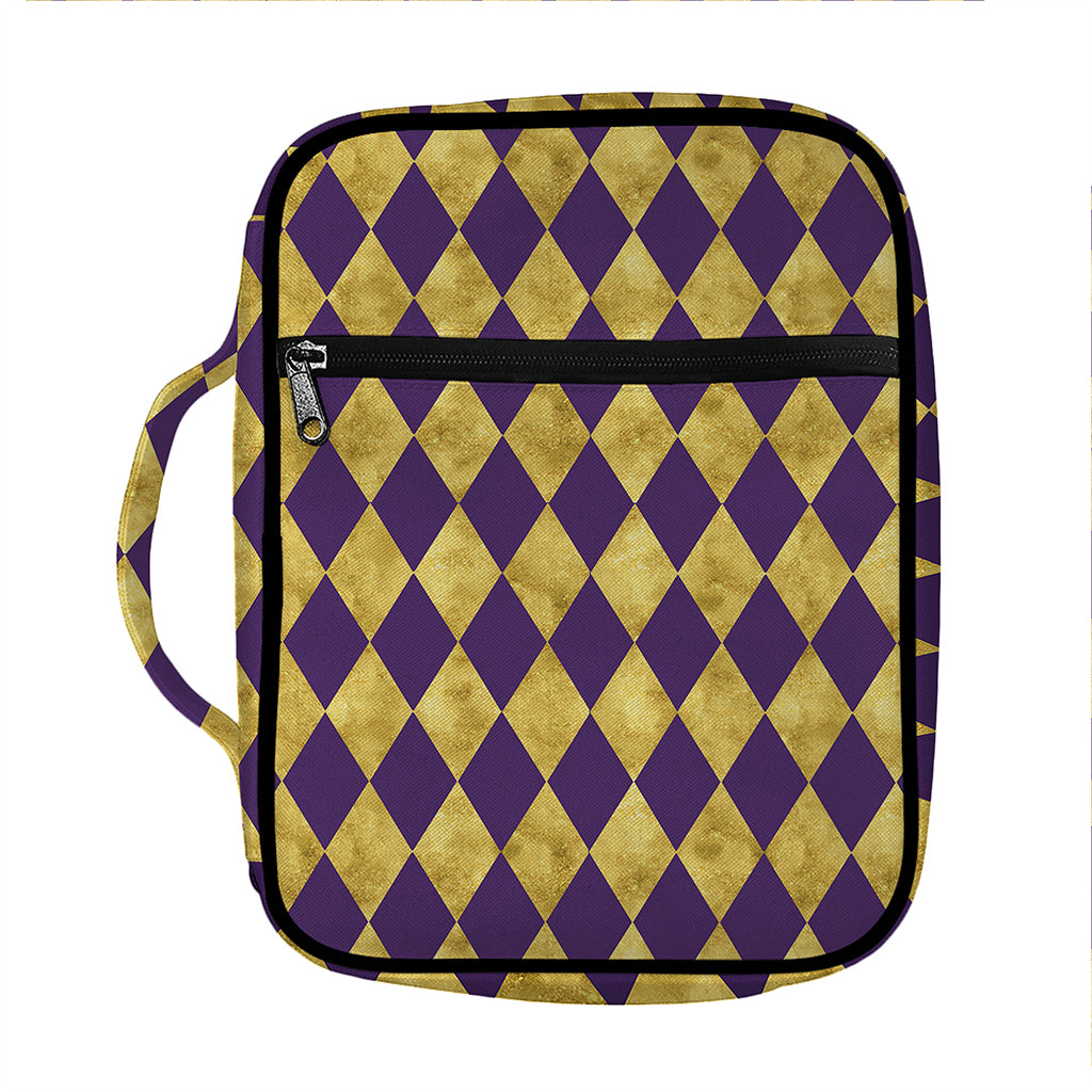 Purple And Gold Harlequin Pattern Print Front Pocket Bible Bag