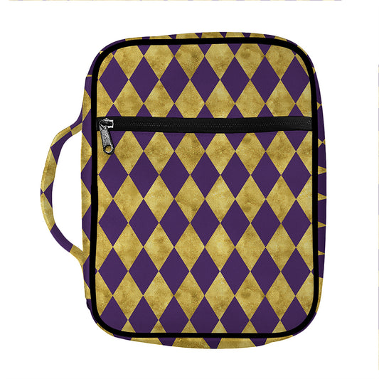 Purple And Gold Harlequin Pattern Print Front Pocket Bible Bag