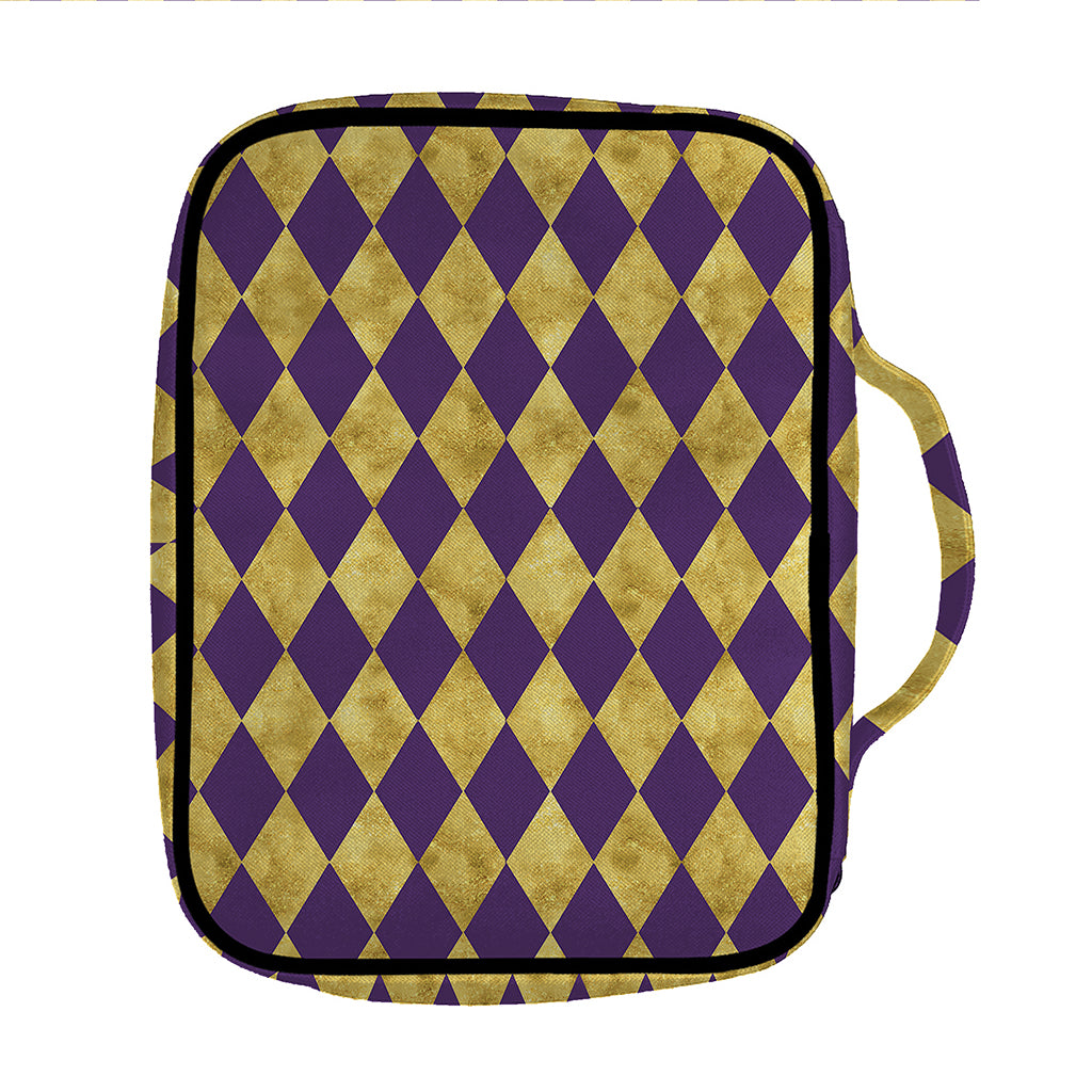Purple And Gold Harlequin Pattern Print Front Pocket Bible Bag
