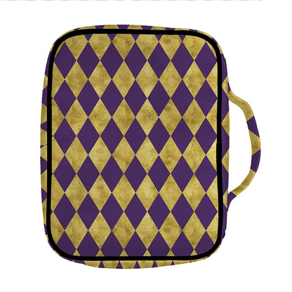 Purple And Gold Harlequin Pattern Print Front Pocket Bible Bag
