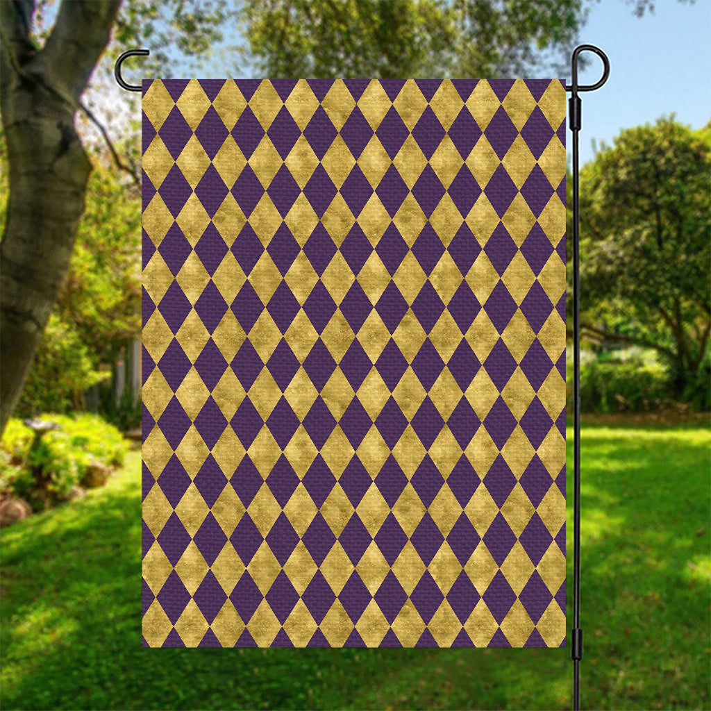 Purple And Gold Harlequin Pattern Print Garden Flag