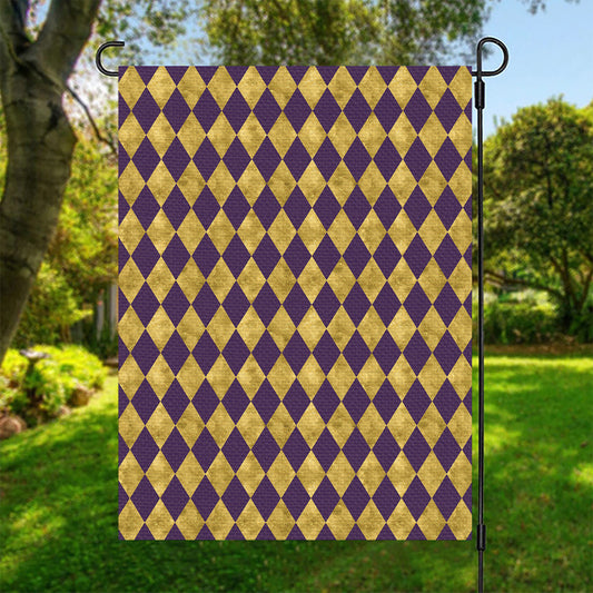 Purple And Gold Harlequin Pattern Print Garden Flag