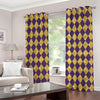 Purple And Gold Harlequin Pattern Print Grommet Curtains