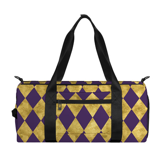 Purple And Gold Harlequin Pattern Print Gym Bag