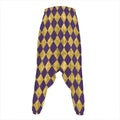 Purple And Gold Harlequin Pattern Print Hammer Pants