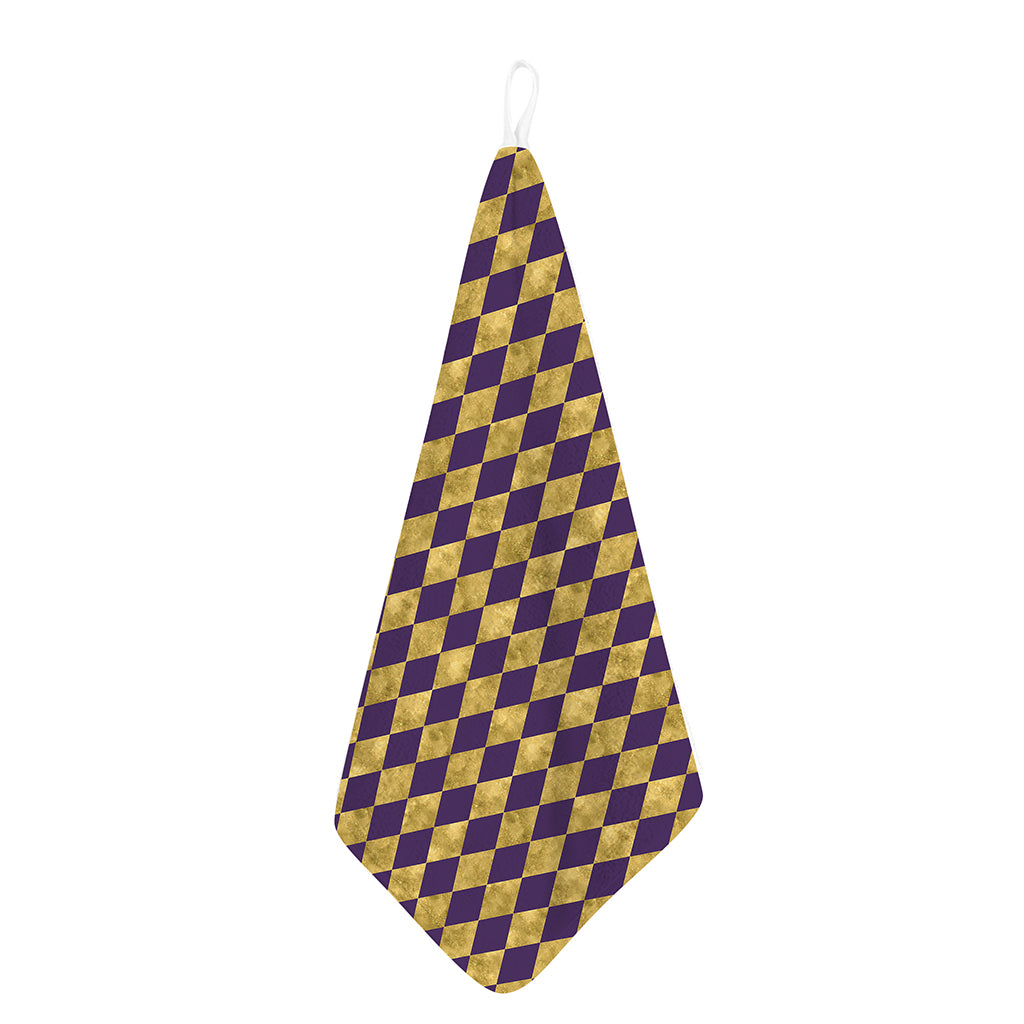 Purple And Gold Harlequin Pattern Print Hand Towel