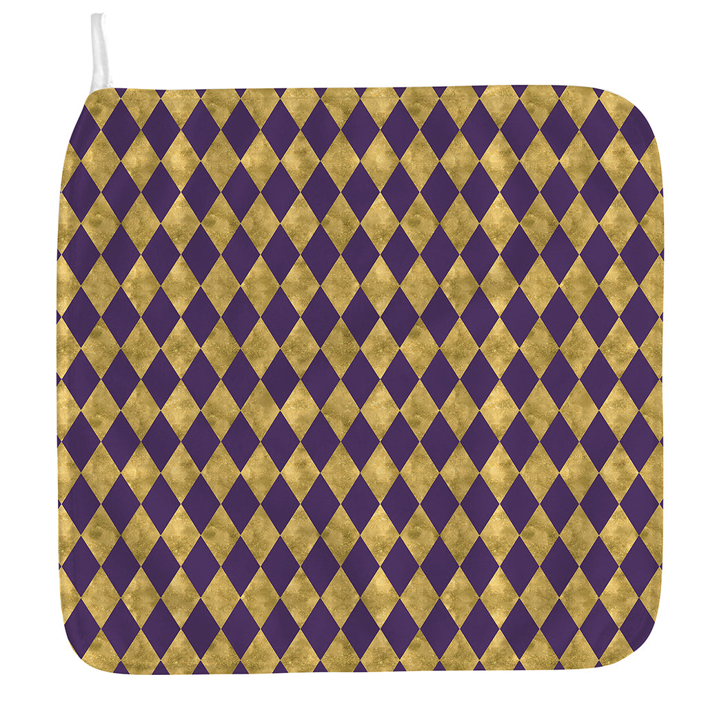 Purple And Gold Harlequin Pattern Print Hand Towel