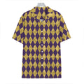 Purple And Gold Harlequin Pattern Print Hawaiian Shirt