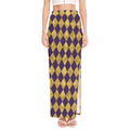 Purple And Gold Harlequin Pattern Print High Slit Maxi Skirt
