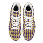 Purple And Gold Harlequin Pattern Print High Top Leather Sneakers