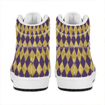 Purple And Gold Harlequin Pattern Print High Top Leather Sneakers