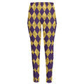 Purple And Gold Harlequin Pattern Print High-Waisted Pocket Leggings