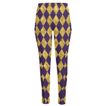 Purple And Gold Harlequin Pattern Print High-Waisted Pocket Leggings
