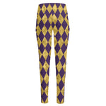 Purple And Gold Harlequin Pattern Print High-Waisted Pocket Leggings