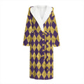 Purple And Gold Harlequin Pattern Print Hooded Bathrobe