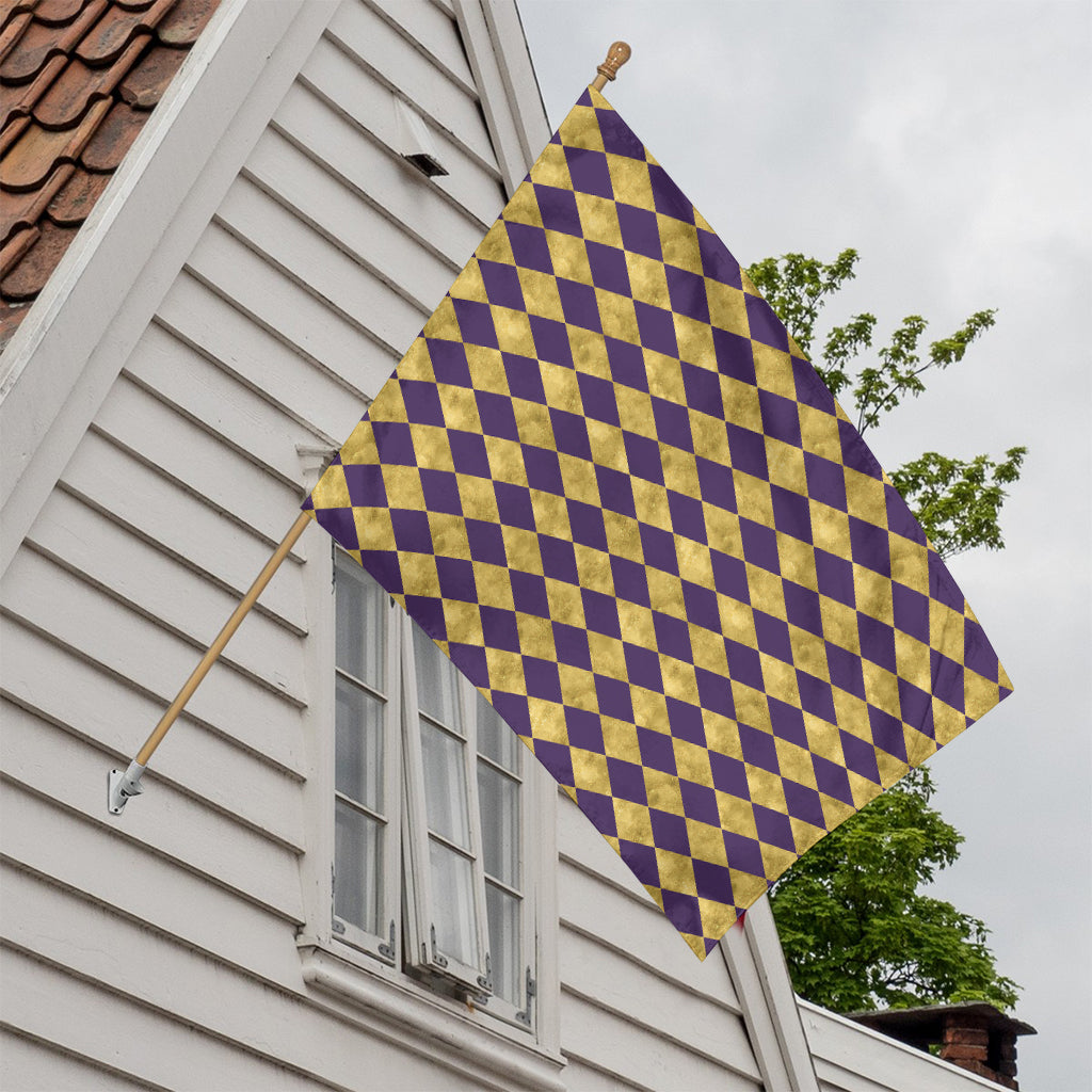 Purple And Gold Harlequin Pattern Print House Flag