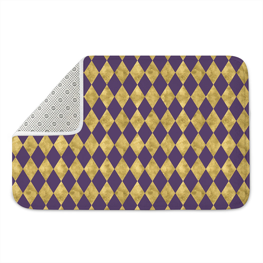 Purple And Gold Harlequin Pattern Print Indoor Door Mat