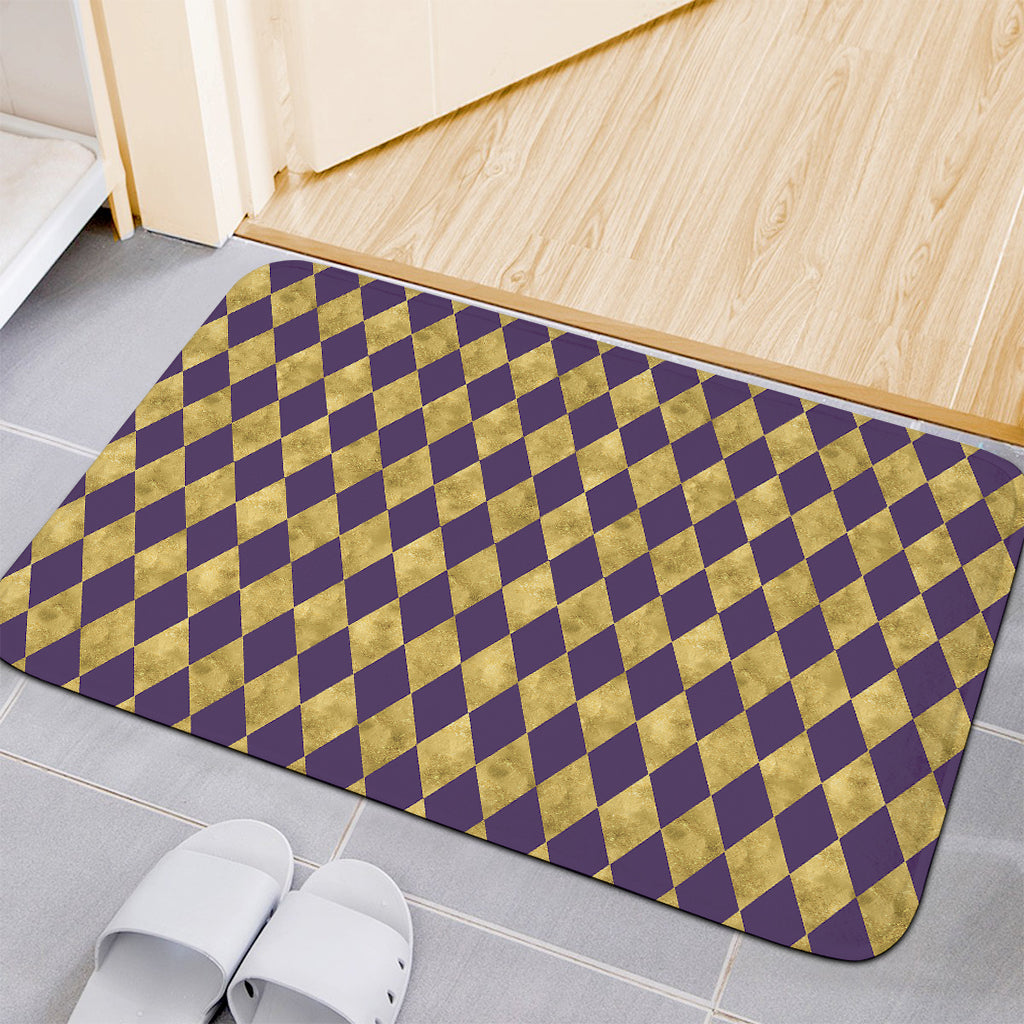 Purple And Gold Harlequin Pattern Print Indoor Door Mat
