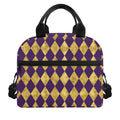 Purple And Gold Harlequin Pattern Print Insulated Lunch Bag