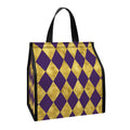 Purple And Gold Harlequin Pattern Print Insulated Lunch Tote