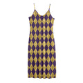 Purple And Gold Harlequin Pattern Print Jersey Midi Cami Dress