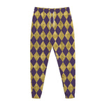 Purple And Gold Harlequin Pattern Print Jogger Pants