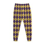 Purple And Gold Harlequin Pattern Print Jogger Pants