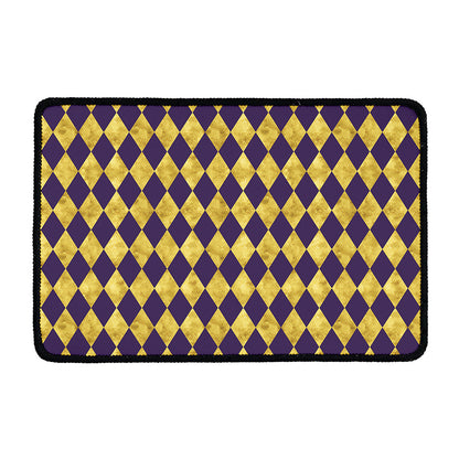 Purple And Gold Harlequin Pattern Print Kitchen Mat