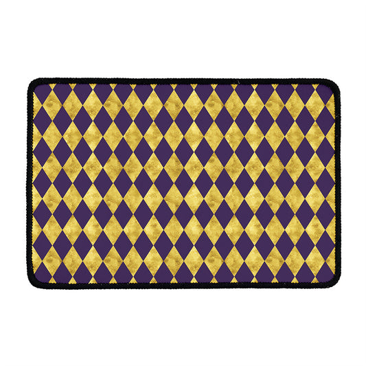 Purple And Gold Harlequin Pattern Print Kitchen Mat
