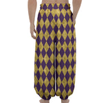 Purple And Gold Harlequin Pattern Print Lantern Pants